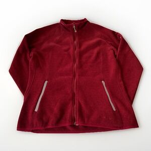 Eddie Bauer Women's XL Full Zip Sweater Jacket Burgundy 100% Poly Zip Pockets